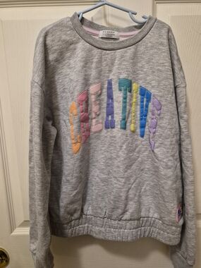 Primark Grey Sweatshirt with Multicolor 'CREATIVE' Applique
